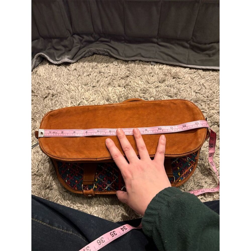 Artisan Handwoven Multicolor Brown Shoulder Bag with Suede Leather Trim - Picture 14 of 16